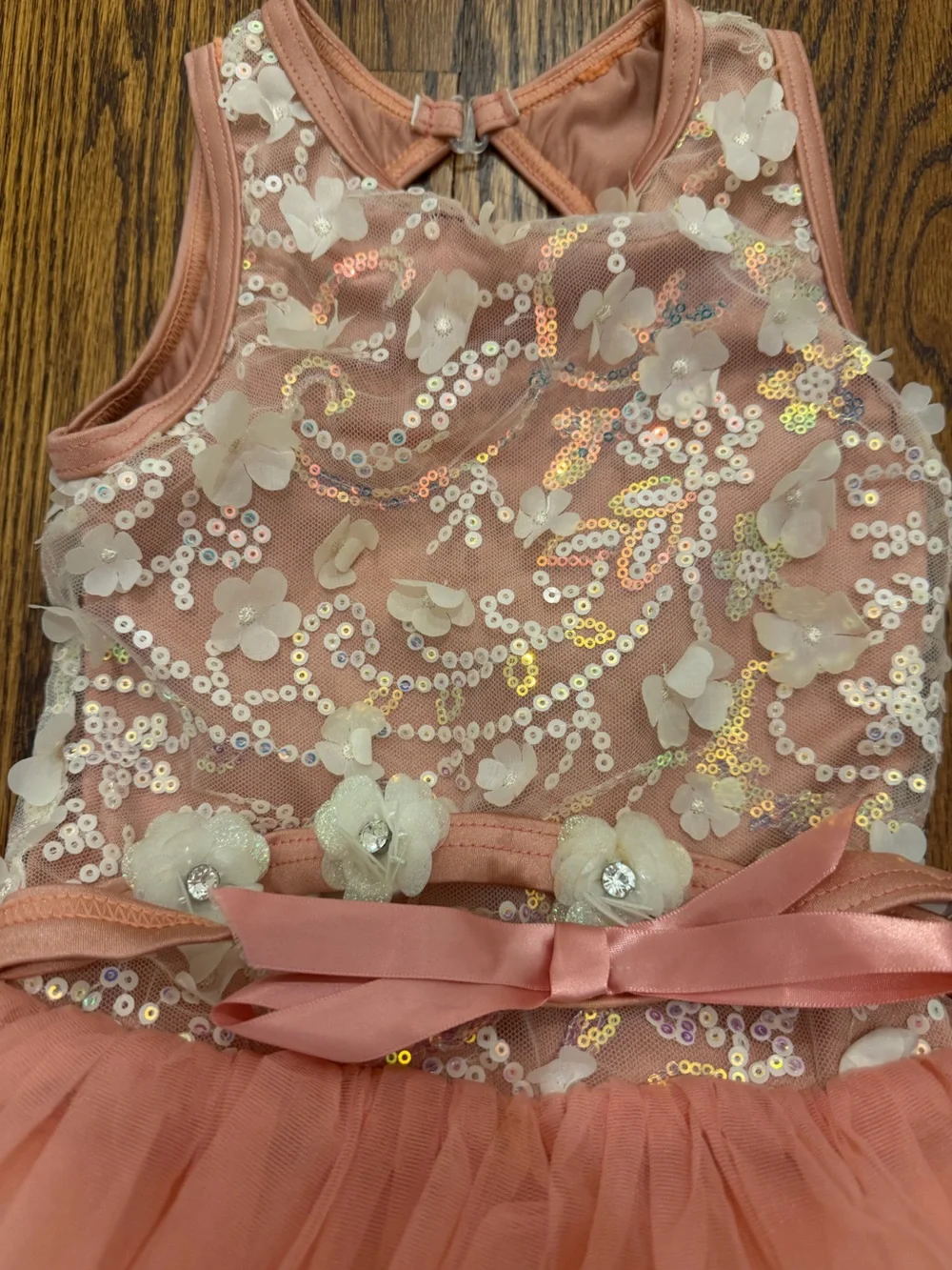 Weissman Coral Pink Floral Sequin Tulle Dance Costume